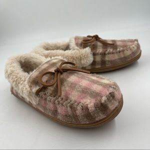 Clarks Women's Pink and Tan Checkered Slippers